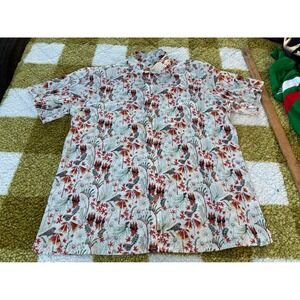 Yiume Short Sleeve Button Up Shirt Tropical Bird Floral Print Size XL